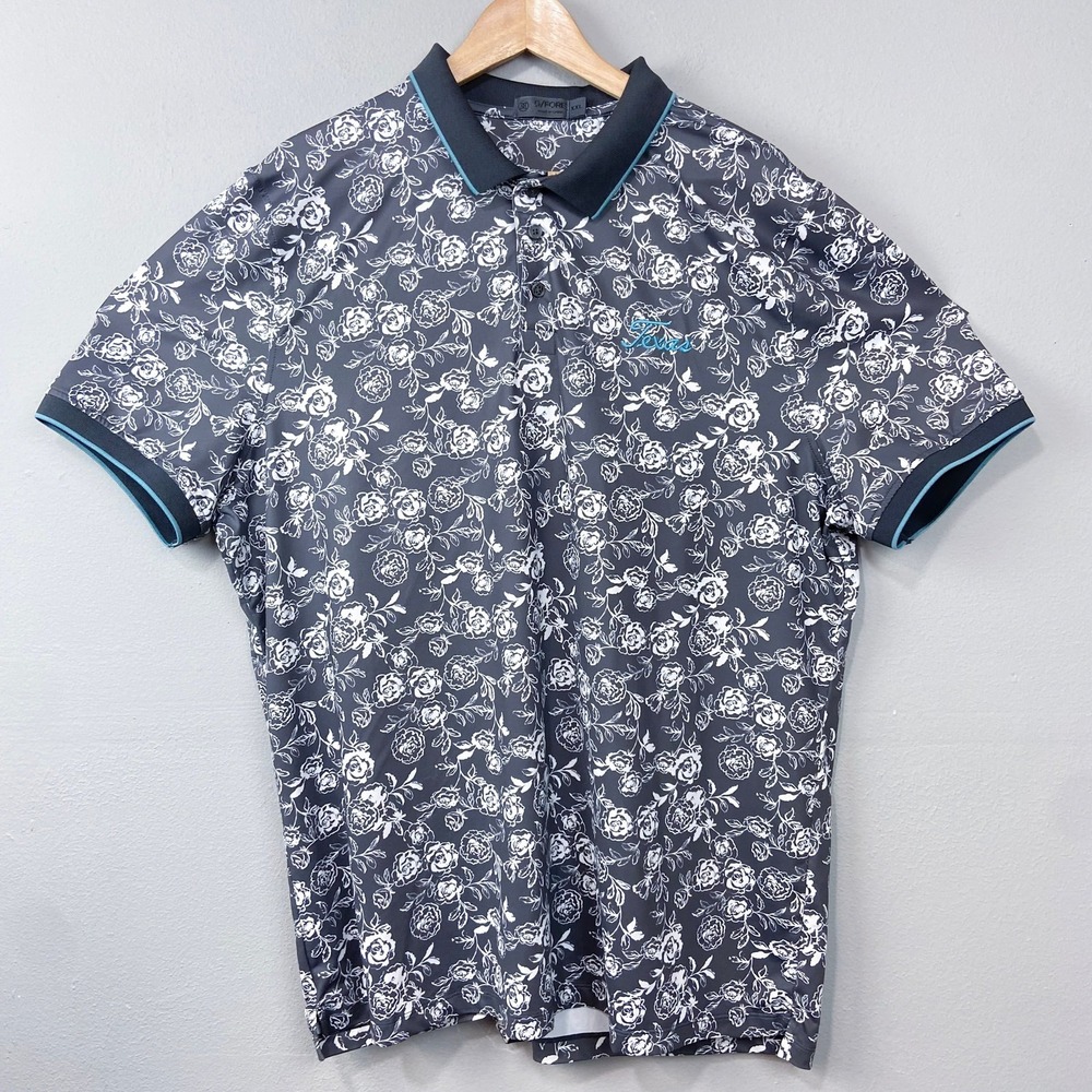 G/FORE Mens Golf Polo Shirt Sz XXL Rose Floral Texas Gray All‎ Over Print Resort